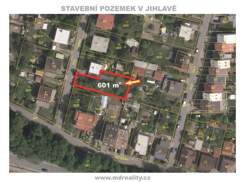 Prodej stavební parcely 601 m², Jihlava