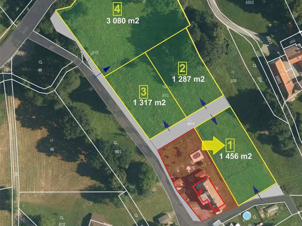 Prodej stavební parcely 1456 m², Vražné