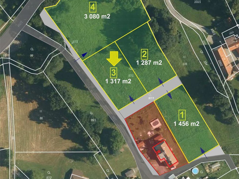 Prodej stavební parcely 1317 m², Vražné