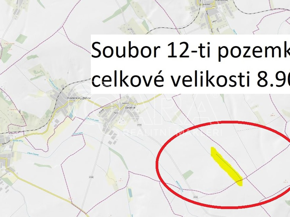 Prodej zemědělské půdy 8900 m², Šaratice