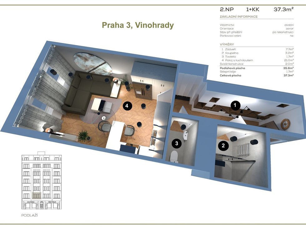 Prodej bytu 1+kk, garsoniery 36 m², Praha