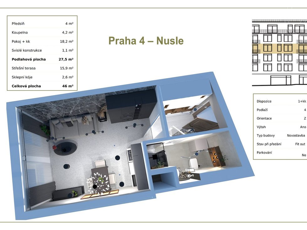 Prodej bytu 1+kk, garsoniery 46 m², Praha