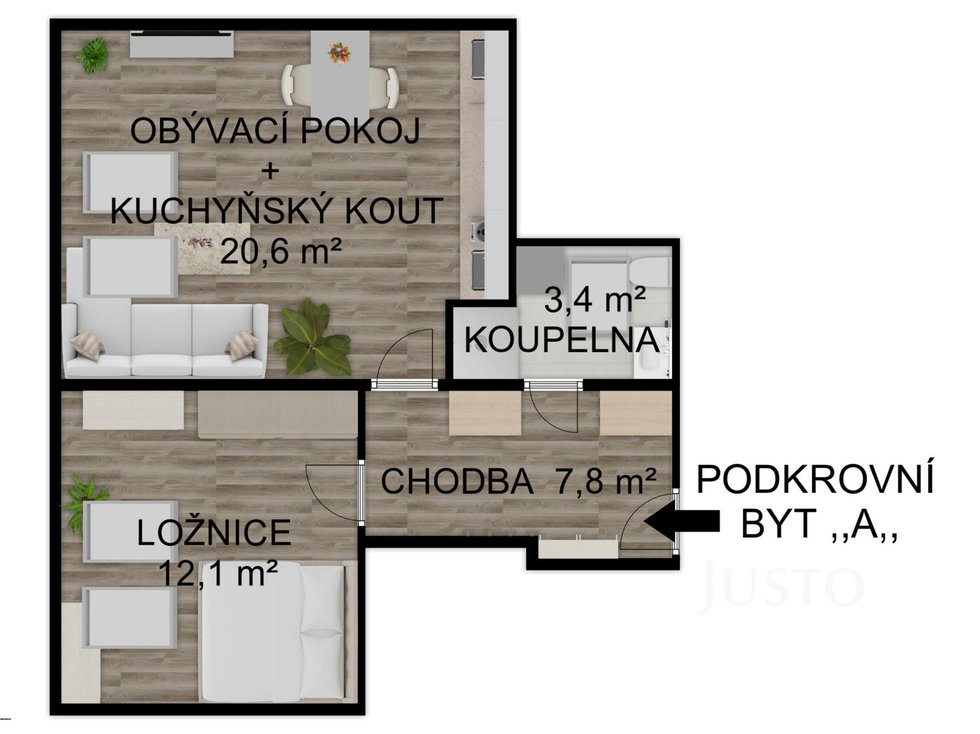 Pronájem bytu 2+kk 44 m², Bechyně