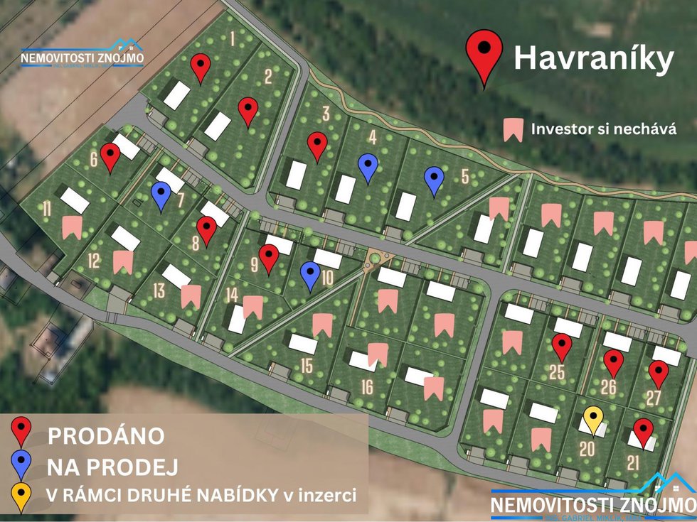 Prodej stavební parcely 955 m², Havraníky