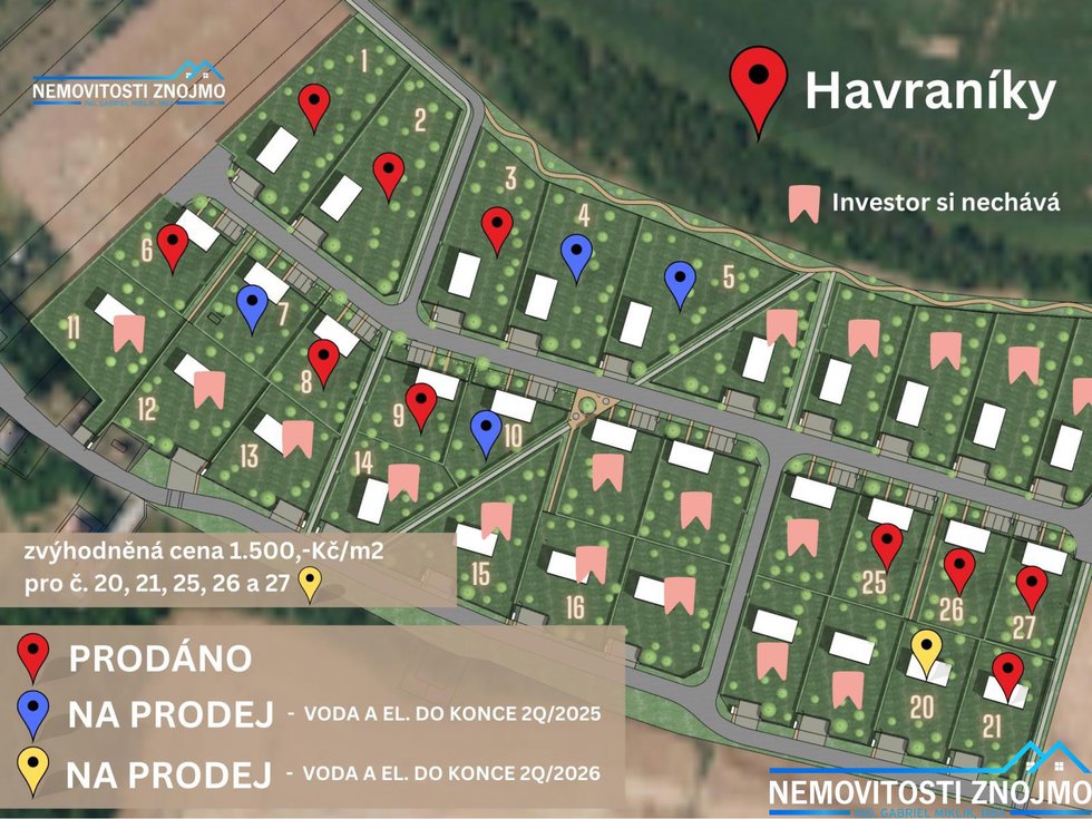 Prodej stavební parcely 1060 m², Havraníky