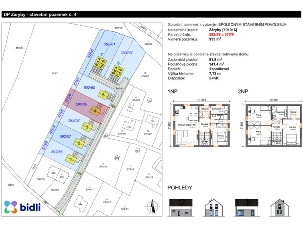 Prodej stavební parcely 933 m², Záryby