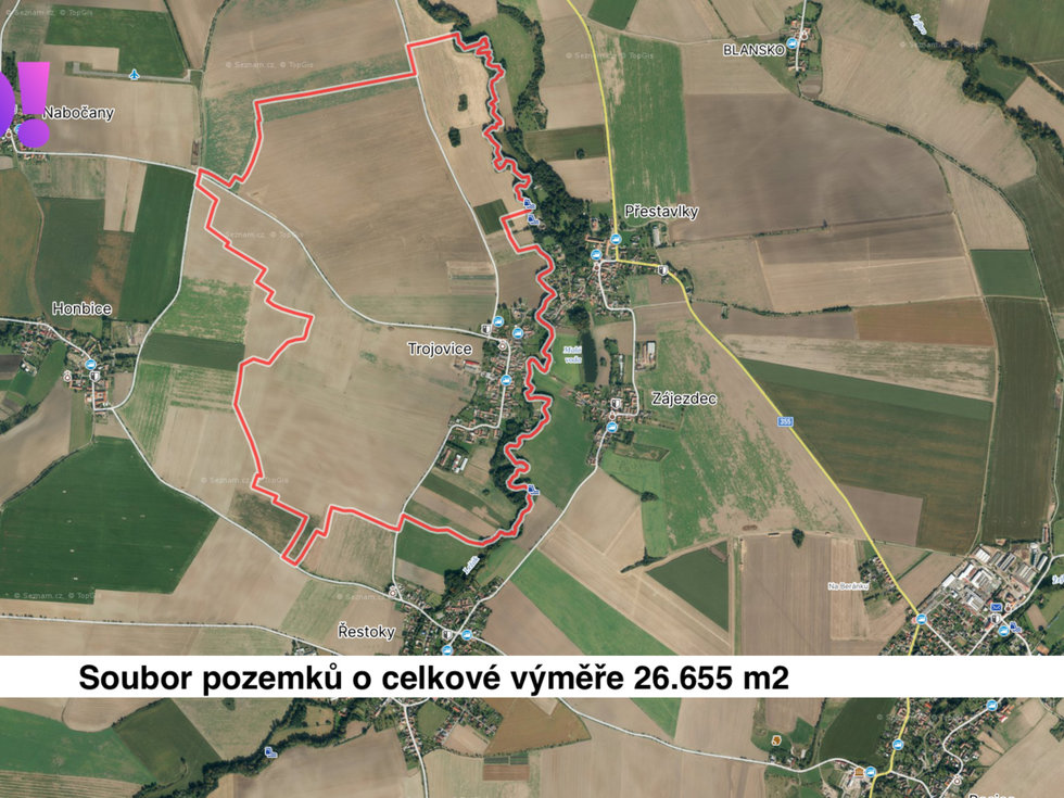Prodej zemědělské půdy 26655 m², Trojovice