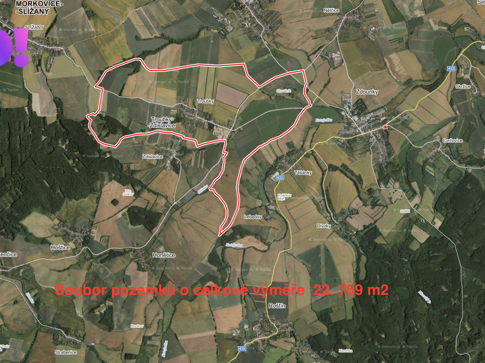 Prodej zemědělské půdy 22759 m², Troubky-Zdislavice