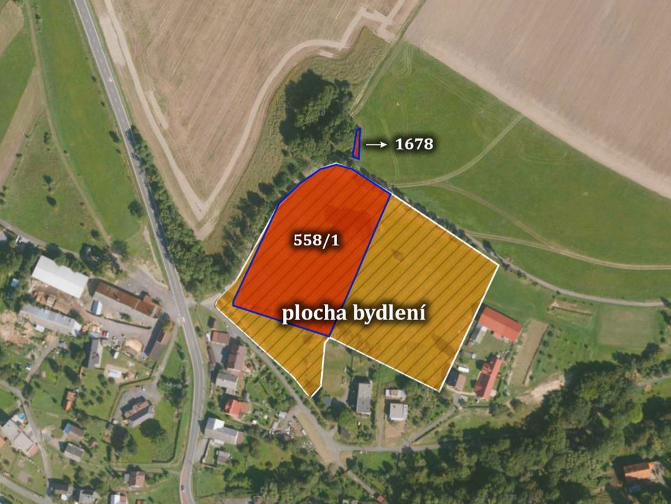 Prodej stavební parcely 6990 m², Vrchy