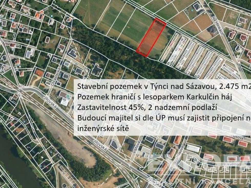 Prodej stavební parcely 2475 m², Týnec nad Sázavou