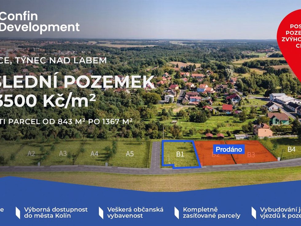 Prodej stavební parcely 911 m², Týnec nad Labem