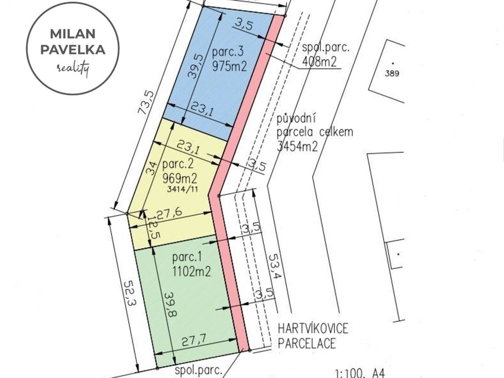 Prodej stavební parcely 969 m², Hartvíkovice