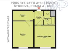 Prodej bytu 2+kk v Praze 4, Krči (PŮDORYS BYTU)